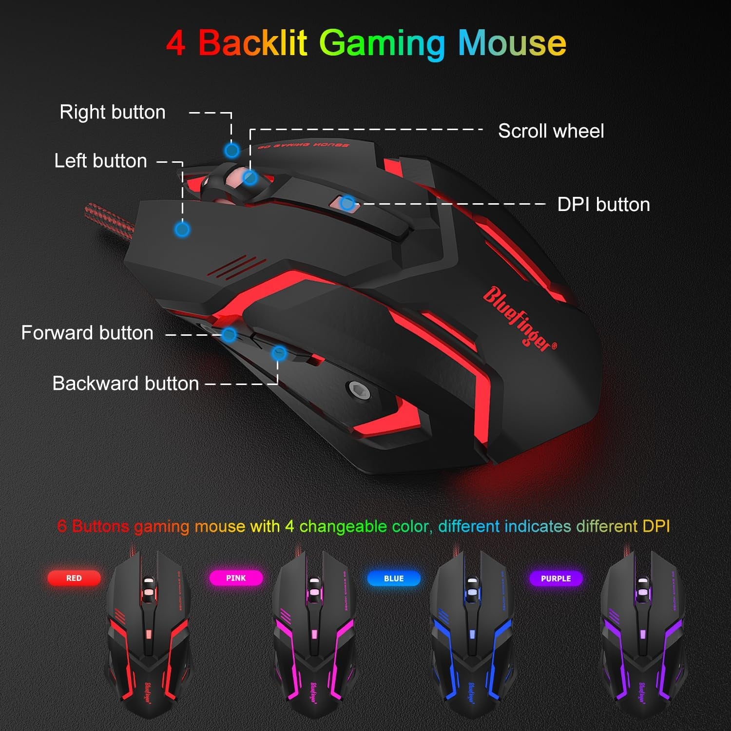 RGB 87 Keys Gaming Keyboard and Backlit Mouse Combo,  USB Wired Rainbow Gaming Keyboard Set for Laptop PC Computer Game and Work
