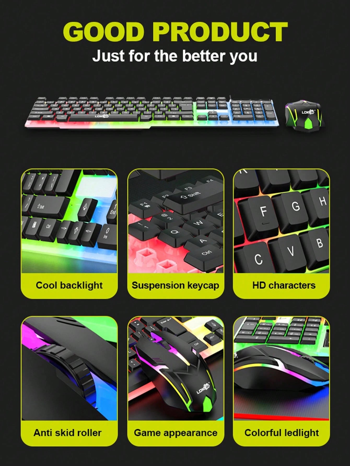 Ldkai Led Backlight Mechanical Gaming Keyboard and Mouse Set