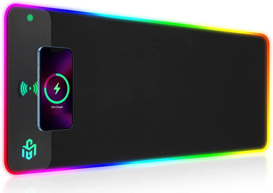 Wireless Charging RGB Gaming Mouse Pad 15W, LED Mouse Mat 800X300X4Mm, 10 Light Modes Extra Large Mousepad Non-Slip Rubber Base Computer Keyboard Mat for Gaming, Macbook, PC, Laptop, Desk