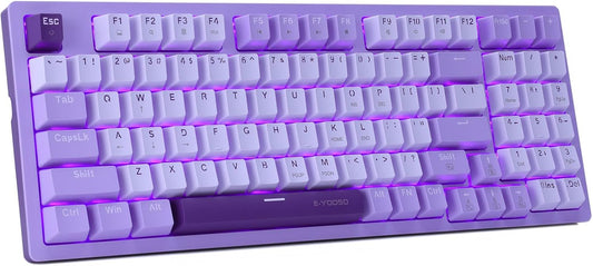 Mechanical Gaming Keyboard USB Wired Compact with Number Pad, Purple Led Backlit, Blue Switch, Detachable Type C Cable, 94 Keys for Pc/Computer/Laptop, White and Purple