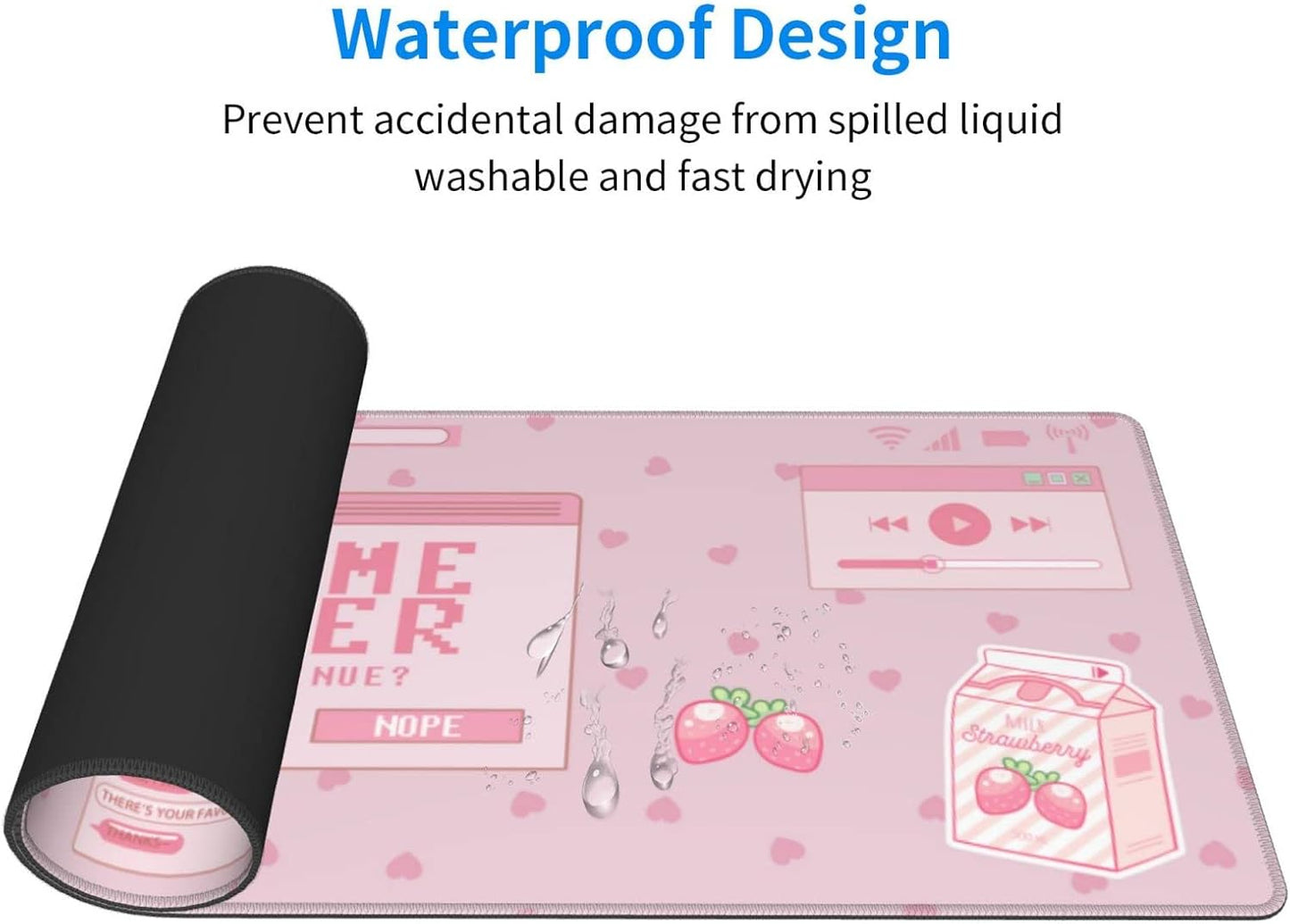 Pink Game Strawberry Milk Gaming Mouse Pad XL, Large Extended Mousepad Desk Pad, Long Nonslip Rubber Mice Mats Stitched Edges Playmat for Office Home Gamer, 31.5X11.8 Inch