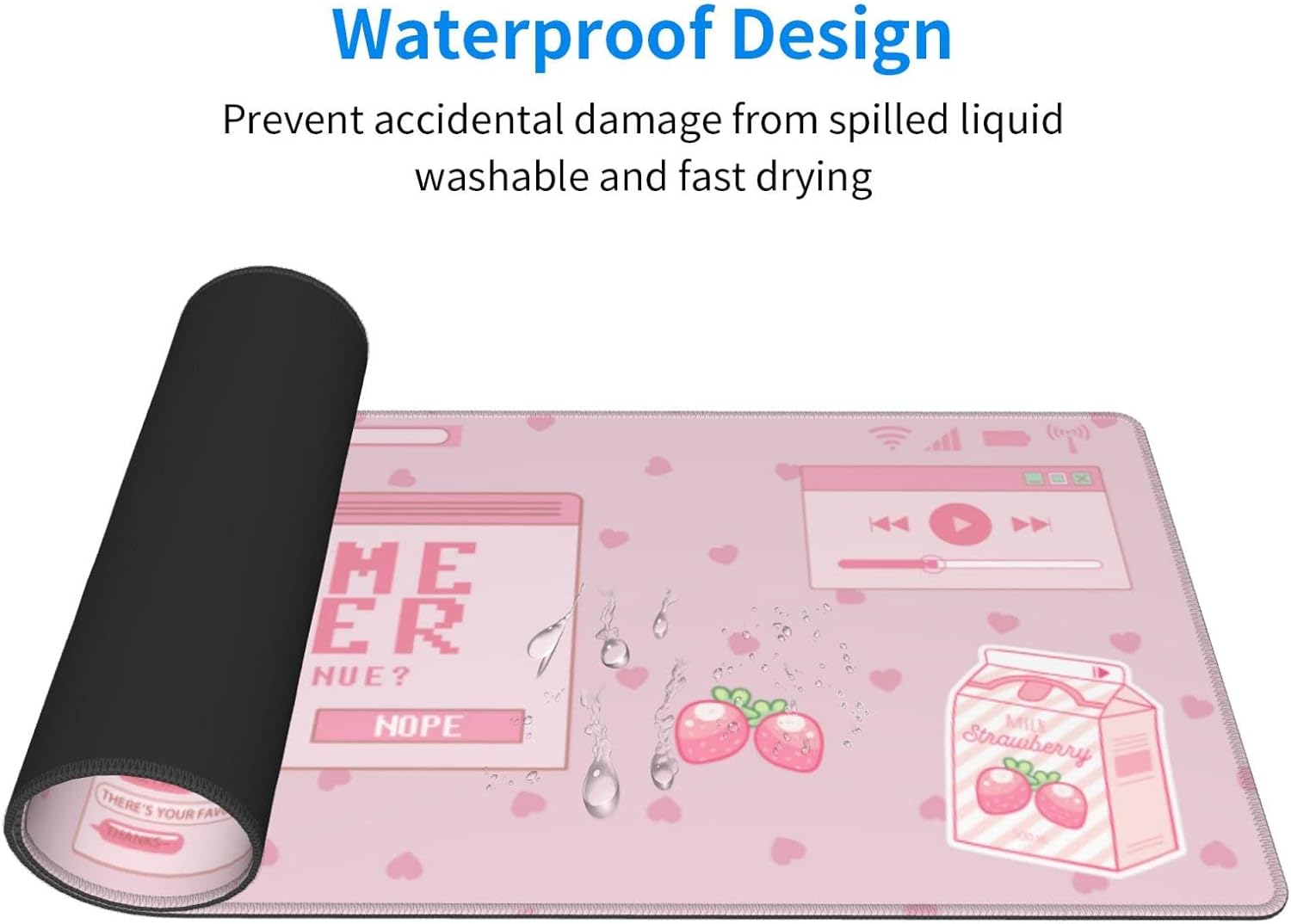 Pink Game Strawberry Milk Gaming Mouse Pad XL, Large Extended Mousepad Desk Pad, Long Nonslip Rubber Mice Mats Stitched Edges Playmat for Office Home Gamer, 31.5X11.8 Inch