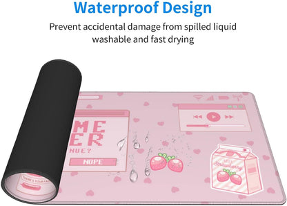Pink Game Strawberry Milk Gaming Mouse Pad XL, Large Extended Mousepad Desk Pad, Long Nonslip Rubber Mice Mats Stitched Edges Playmat for Office Home Gamer, 31.5X11.8 Inch