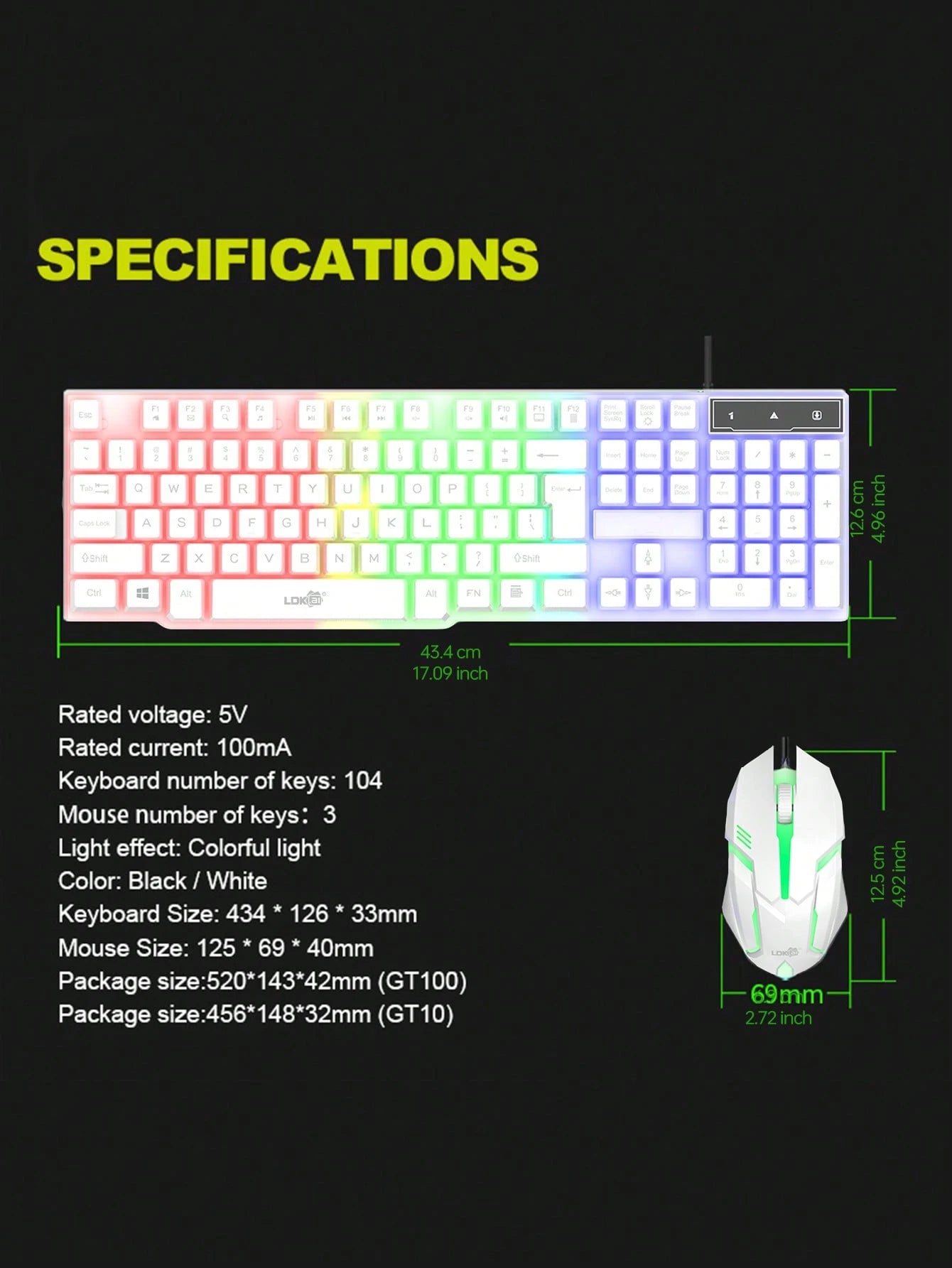 Ldkai Led Backlight Mechanical Gaming Keyboard and Mouse Set