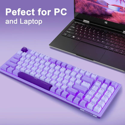Mechanical Gaming Keyboard USB Wired Compact with Number Pad, Purple Led Backlit, Blue Switch, Detachable Type C Cable, 94 Keys for Pc/Computer/Laptop, White and Purple