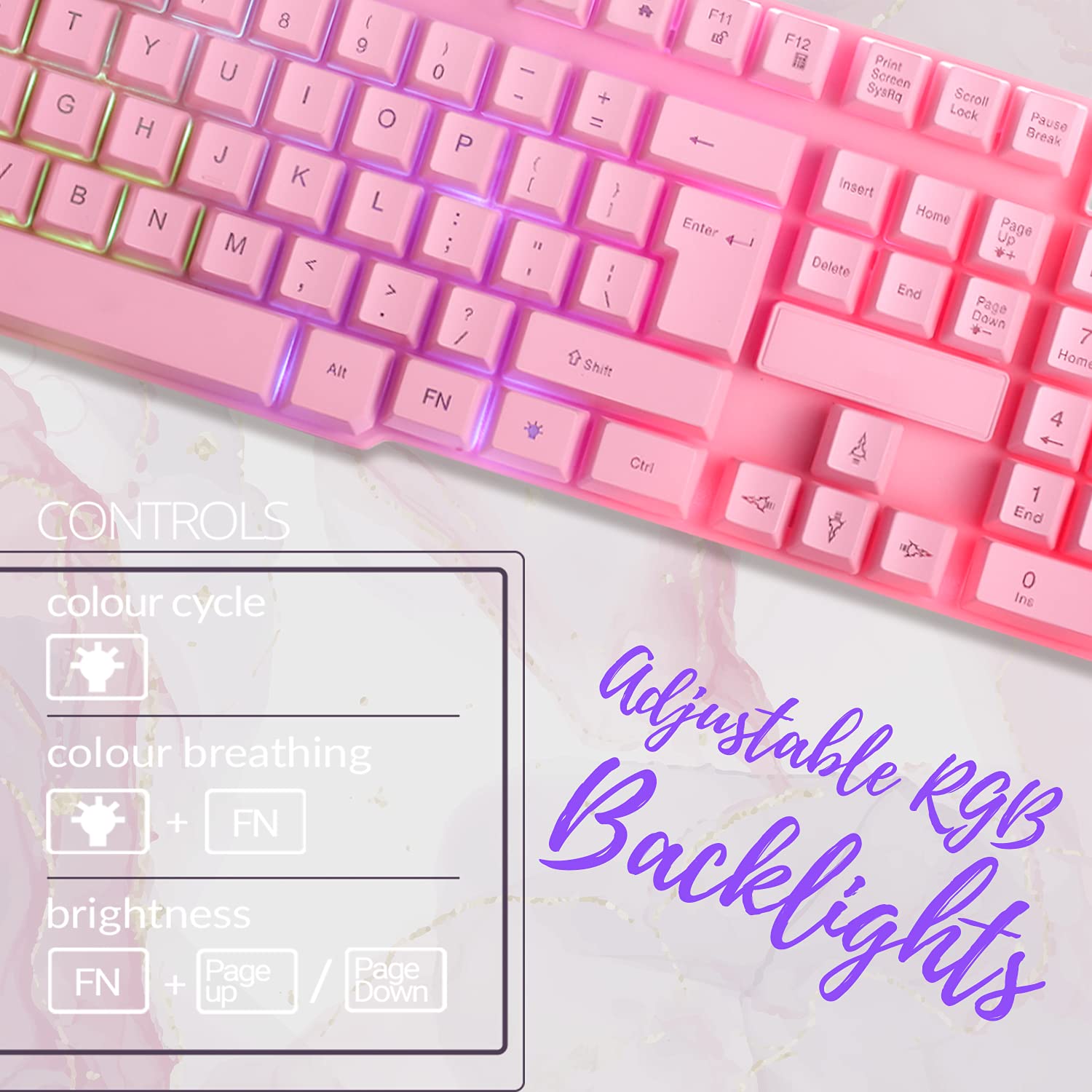 Pink Gaming Keyboard and Mouse Headset Headphones and Mouse Pad, Wired LED RGB Backlight Bundle Pink PC Accessories for Gamers and Xbox and PS4 PS5 Nintendo Switch Users - 4In1 Edition Hornet RX-250