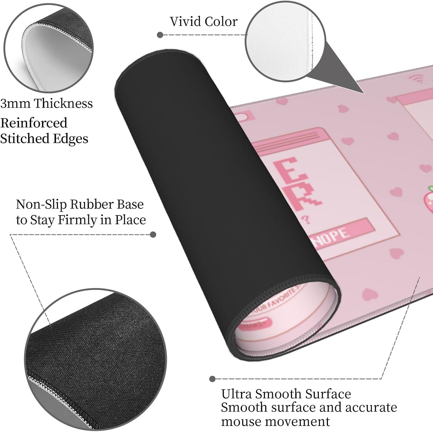 Pink Game Strawberry Milk Gaming Mouse Pad XL, Large Extended Mousepad Desk Pad, Long Nonslip Rubber Mice Mats Stitched Edges Playmat for Office Home Gamer, 31.5X11.8 Inch