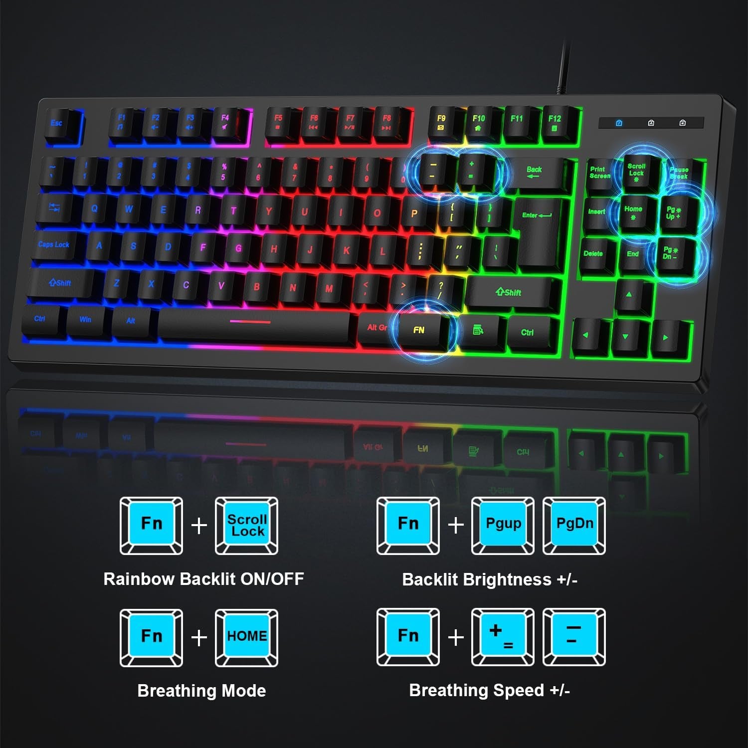 RGB 87 Keys Gaming Keyboard and Backlit Mouse Combo,  USB Wired Rainbow Gaming Keyboard Set for Laptop PC Computer Game and Work