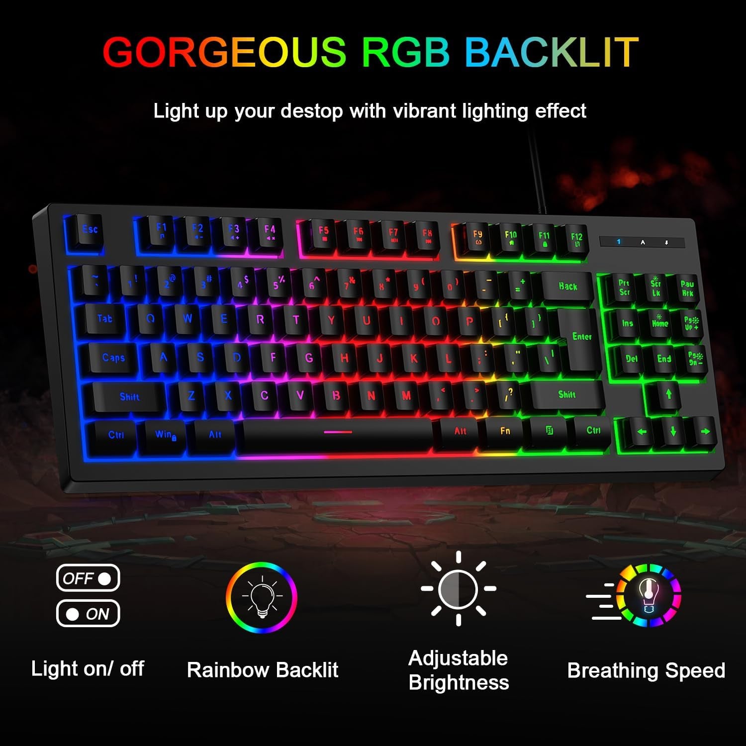 RGB 87 Keys Gaming Keyboard and Backlit Mouse Combo,  USB Wired Rainbow Gaming Keyboard Set for Laptop PC Computer Game and Work