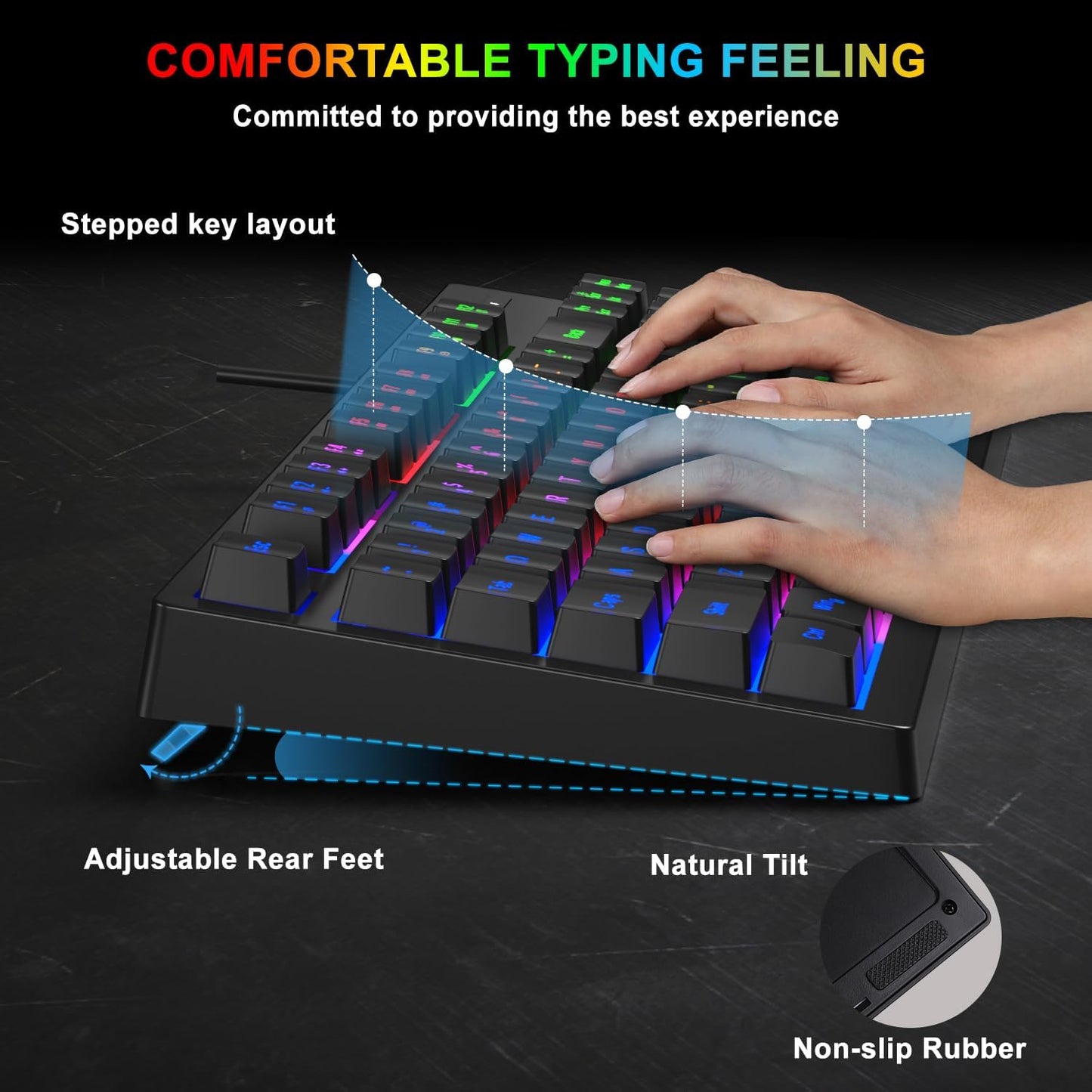 RGB 87 Keys Gaming Keyboard and Backlit Mouse Combo,  USB Wired Rainbow Gaming Keyboard Set for Laptop PC Computer Game and Work