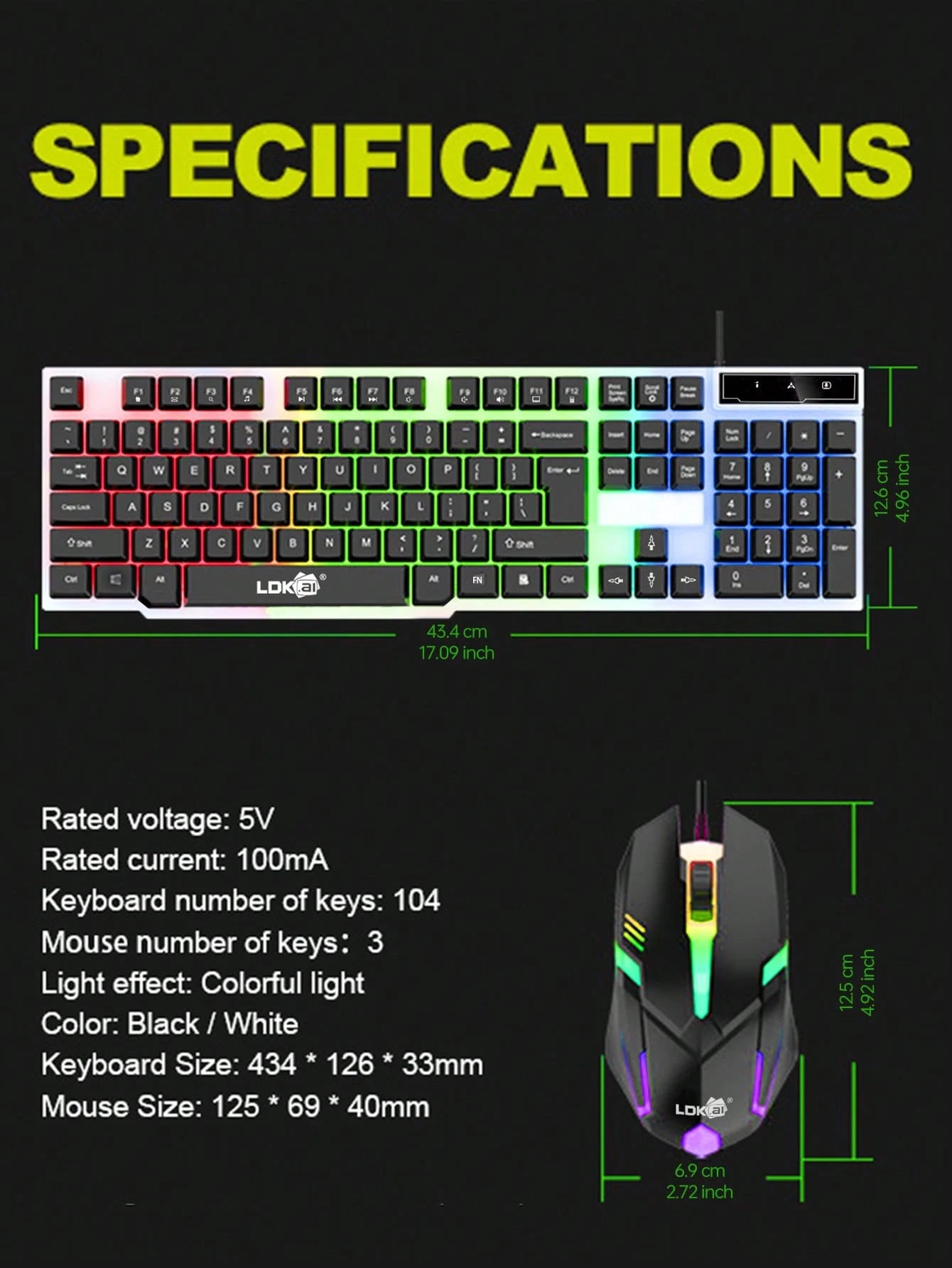 Ldkai Led Backlight Mechanical Gaming Keyboard and Mouse Set