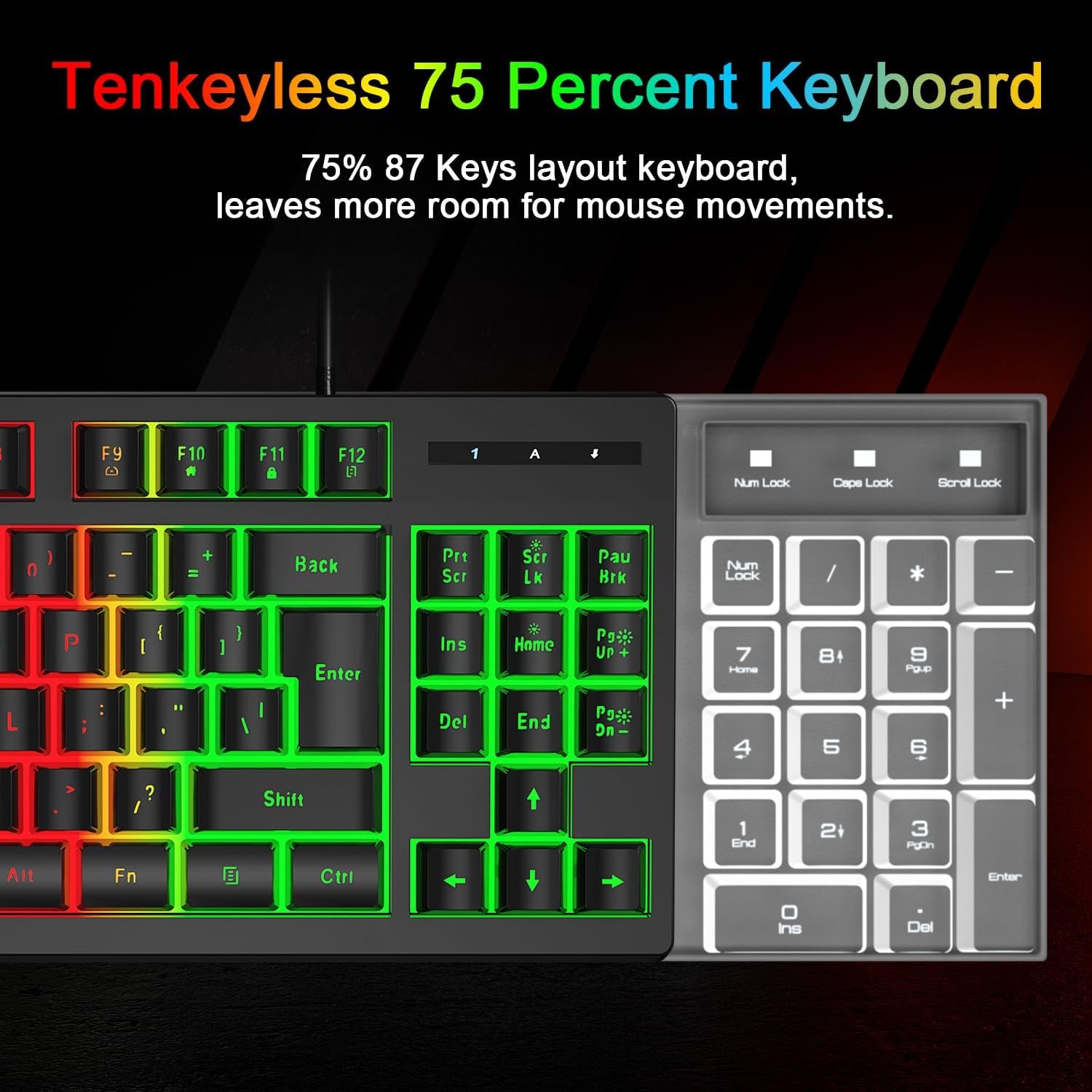RGB 87 Keys Gaming Keyboard and Backlit Mouse Combo,  USB Wired Rainbow Gaming Keyboard Set for Laptop PC Computer Game and Work