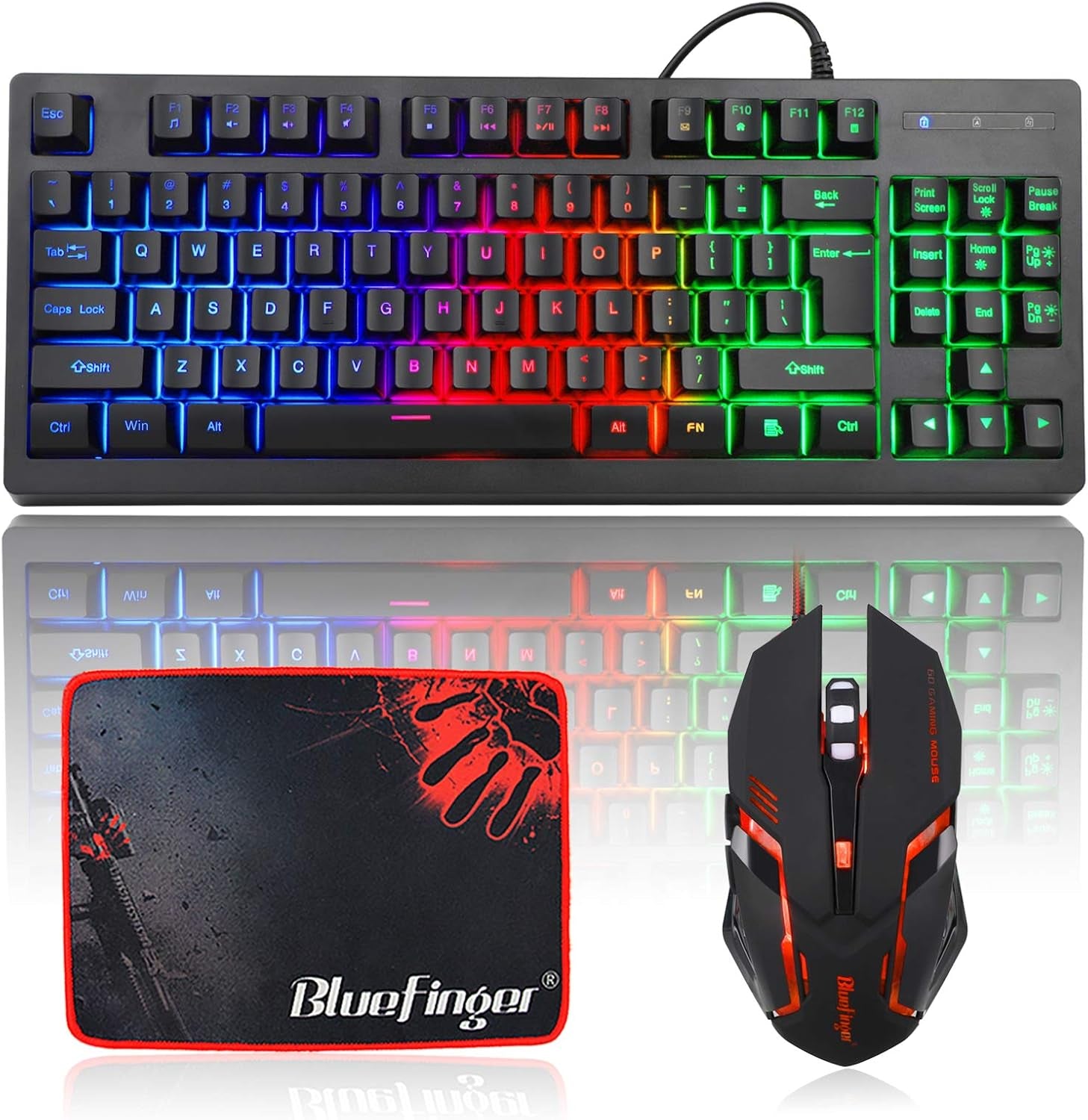 RGB 87 Keys Gaming Keyboard and Backlit Mouse Combo,  USB Wired Rainbow Gaming Keyboard Set for Laptop PC Computer Game and Work