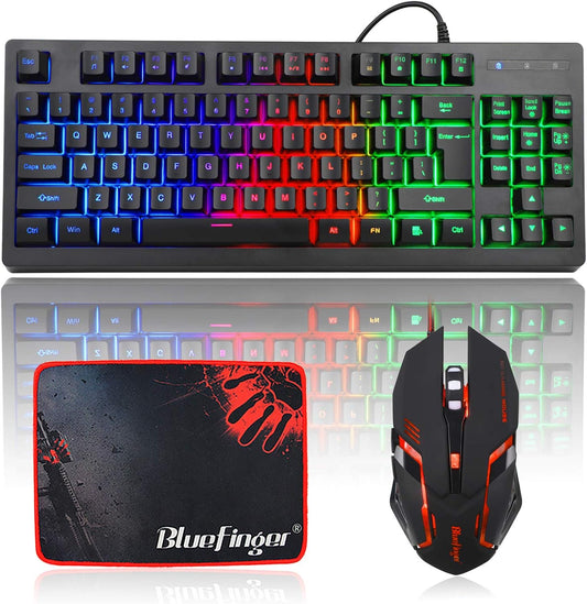 RGB 87 Keys Gaming Keyboard and Backlit Mouse Combo,  USB Wired Rainbow Gaming Keyboard Set for Laptop PC Computer Game and Work