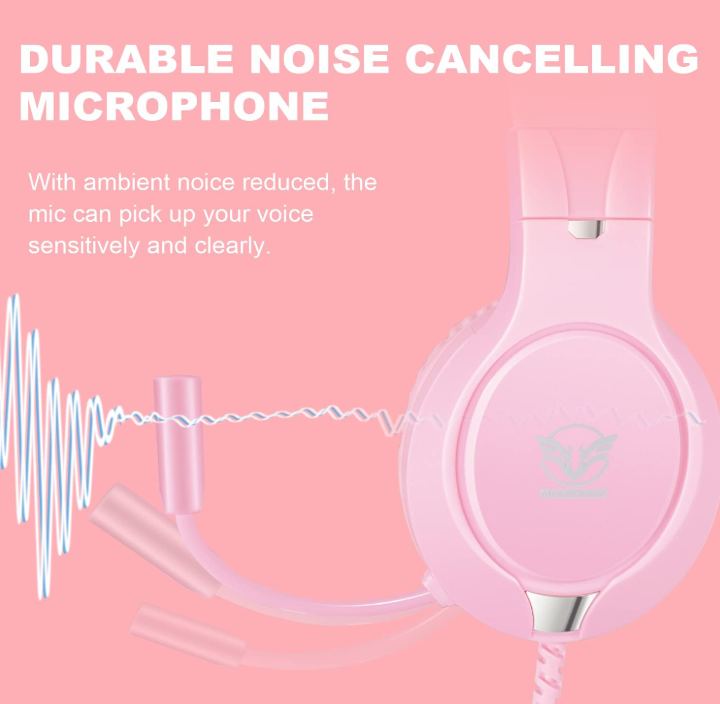 Pink Gaming Headset Bass Surround and Noise Cancelling with Flexible Mic, 3.5Mm Wired Adjustable Over-Ear Headphones for Laptop PC Ipad Smartphones