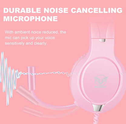 Pink Gaming Headset Bass Surround and Noise Cancelling with Flexible Mic, 3.5Mm Wired Adjustable Over-Ear Headphones for Laptop PC Ipad Smartphones